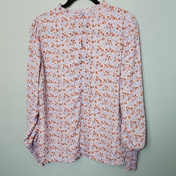 Cupcakes & Cashmere Lavender and Orange Ditzy Floral Long Sleeve Blouse Large - Picture 9 of 9